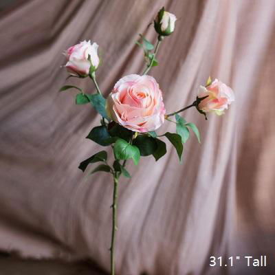 Faux Artificial Flower Silk 4 Rose Bloom Stem in Light Pink 31" Tall - Mac & Mabel