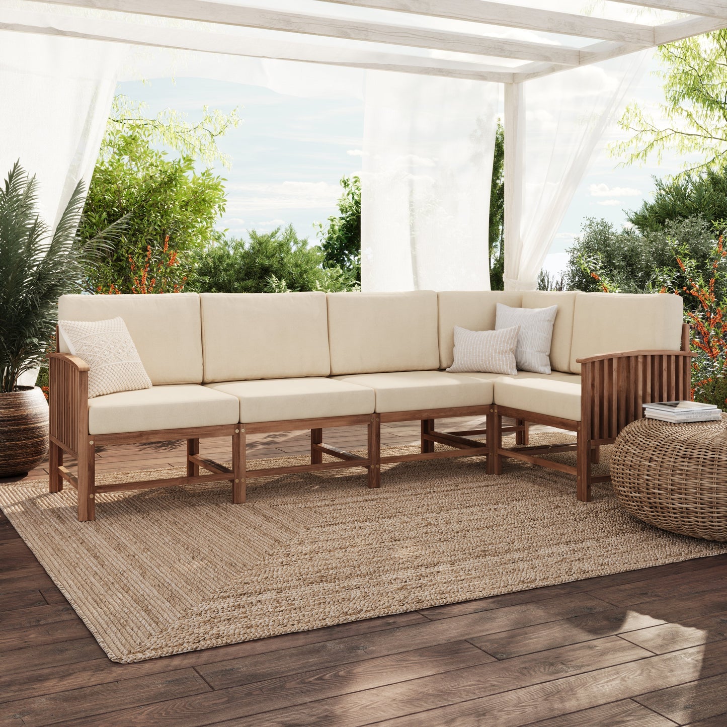 Midland Modern Solid Wood 5-Piece Outdoor Sectional Set