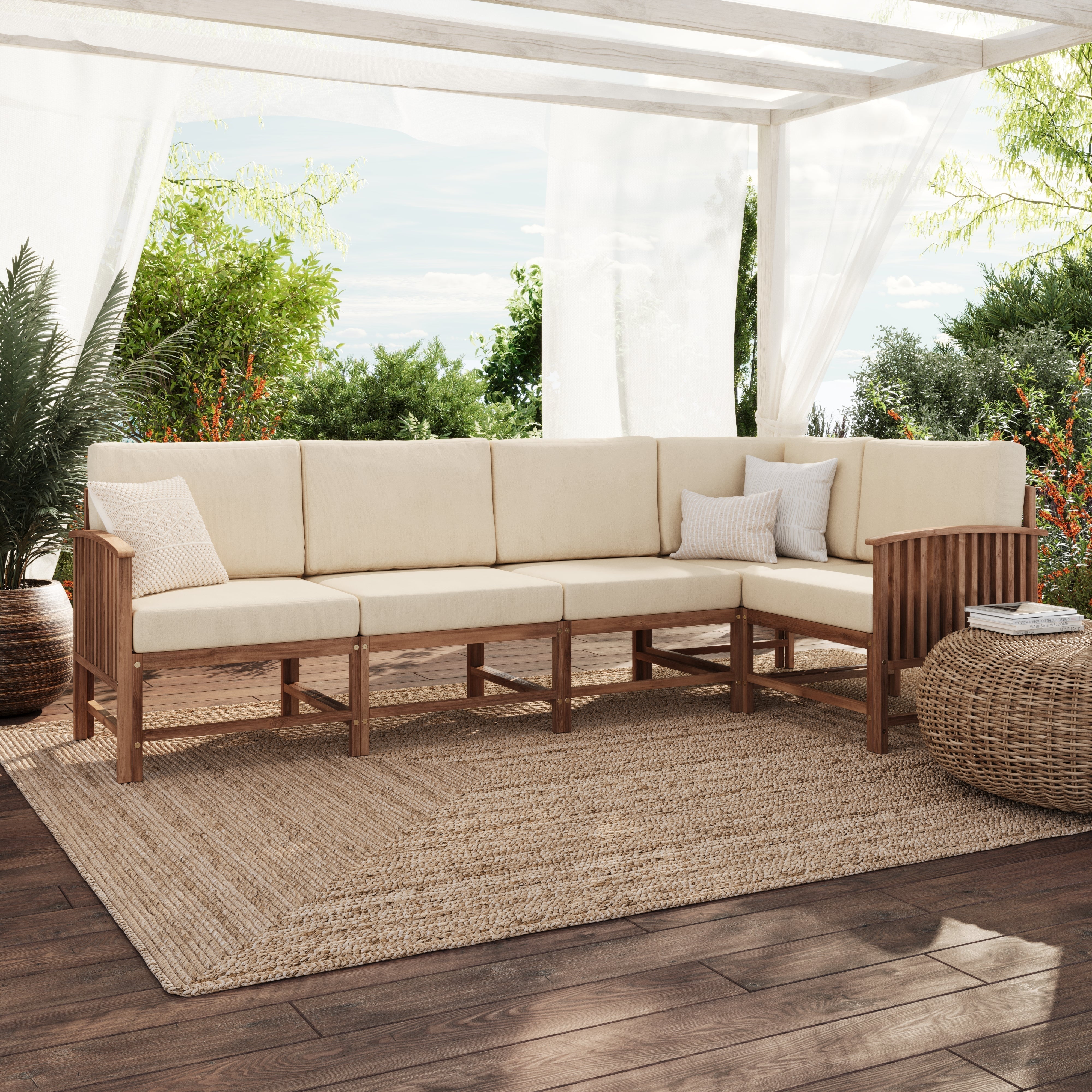 Midland Modern Solid Wood 5-Piece Outdoor Sectional Set