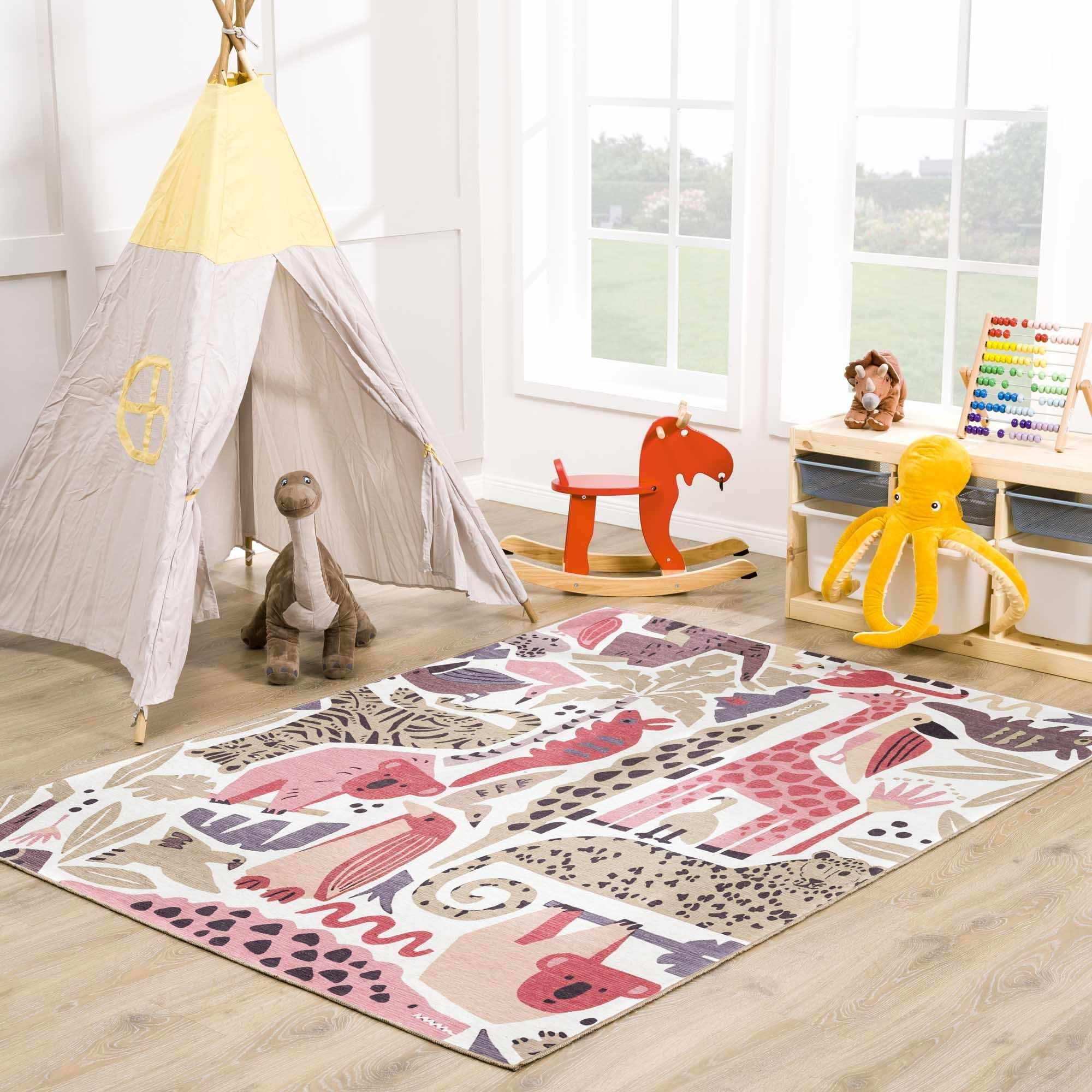 Kids Washable Area Rug, Natal Animal Print