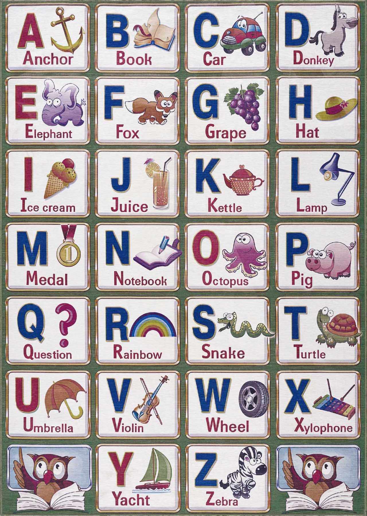 Kids Washable Area Rug, Colorful Osric Alphabet