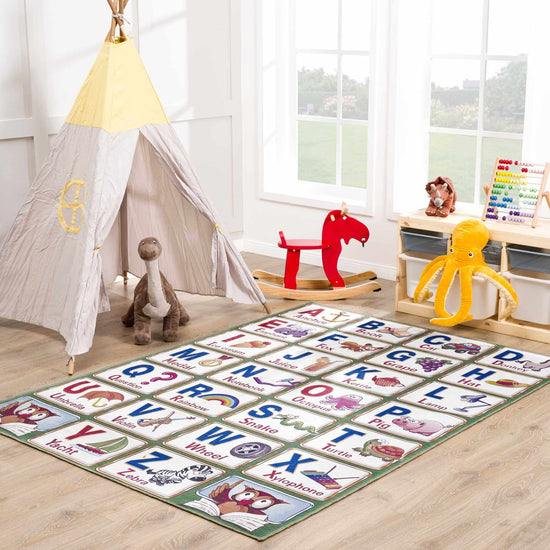 Kids Washable Area Rug, Colorful Osric Alphabet