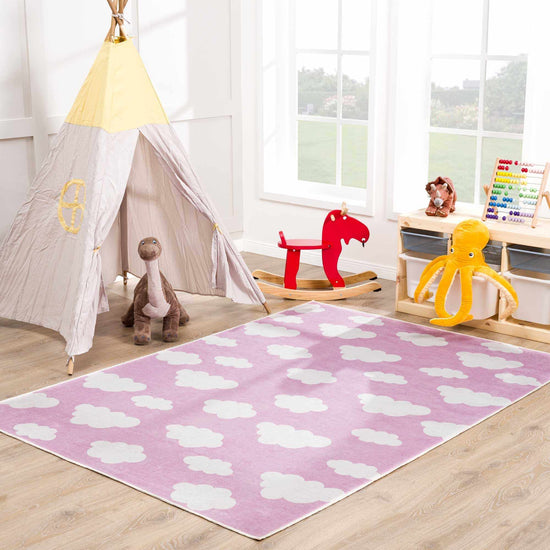 Kids Washable Area Rug, Pink Cloud