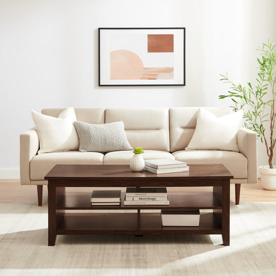 Groove Coastal Grooved Panel Coffee Table with Lower Shelf