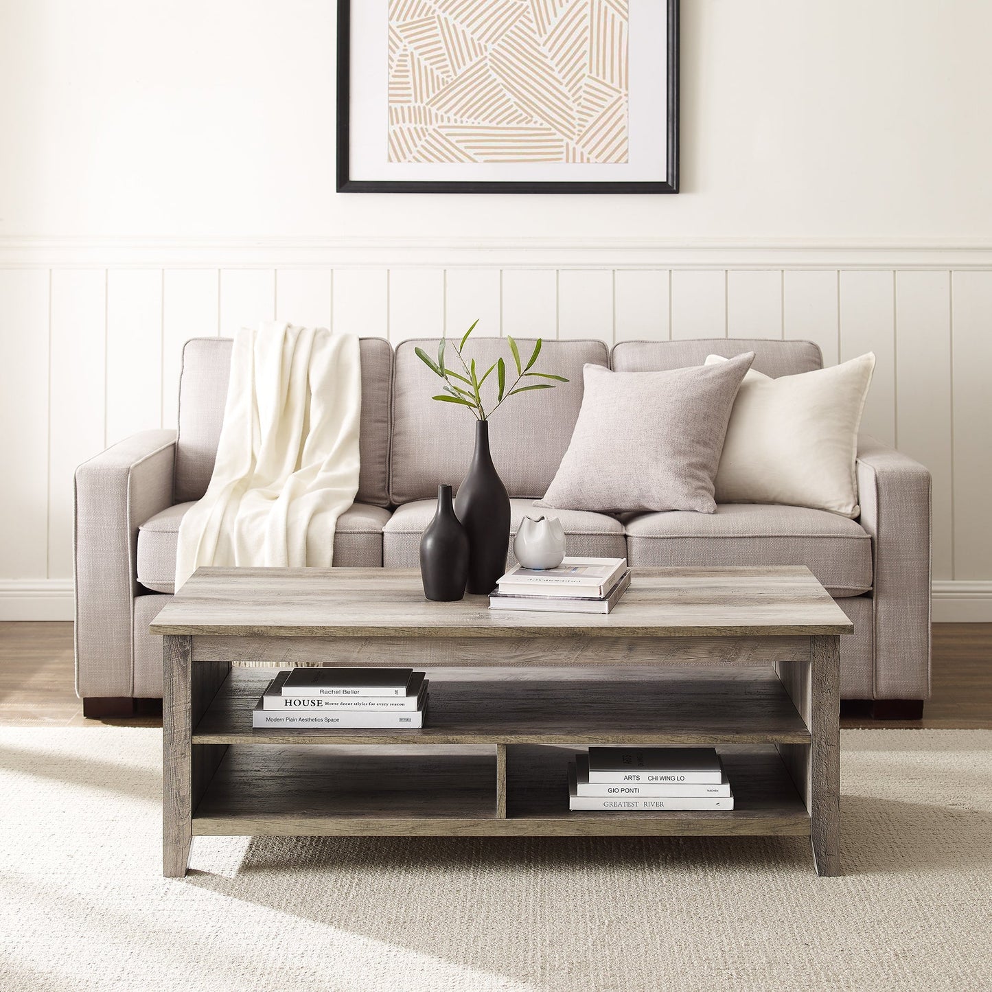 Groove Coastal Grooved Panel Coffee Table with Lower Shelf