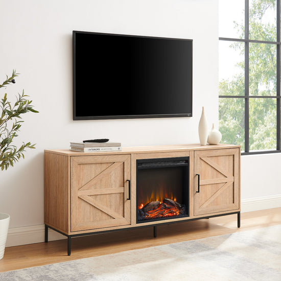 Modern Farmhouse Barn Door Fireplace TV Stand for TVs up to 65”