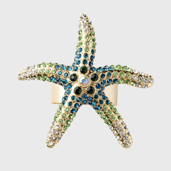 Sparkling Starfish Napkin Rings, Green, Set of Four