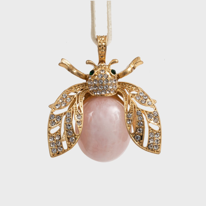 Sparkle Bee Hanging Ornament, Rose Quartz