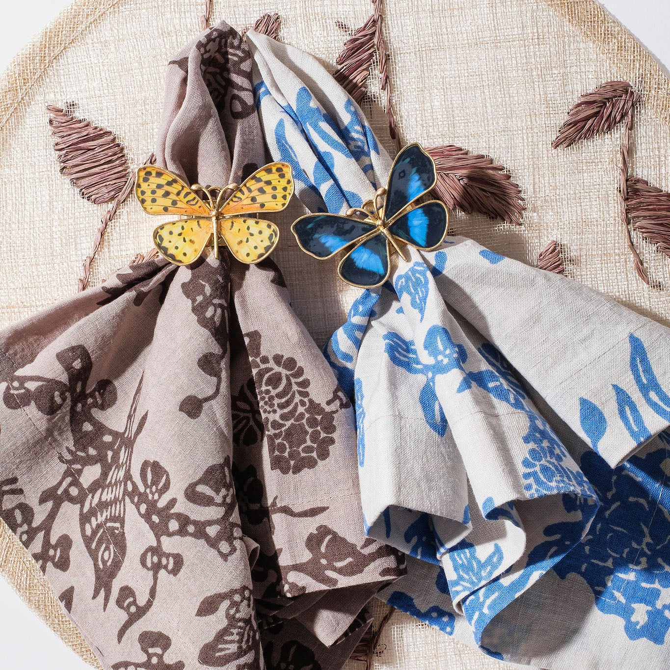 Painterly Butterfly Napkin Rings. Yellow, Set of Four