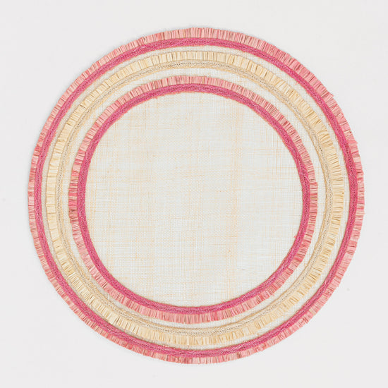 Ruffle Edge Straw Placemat, Pink, Set of Four