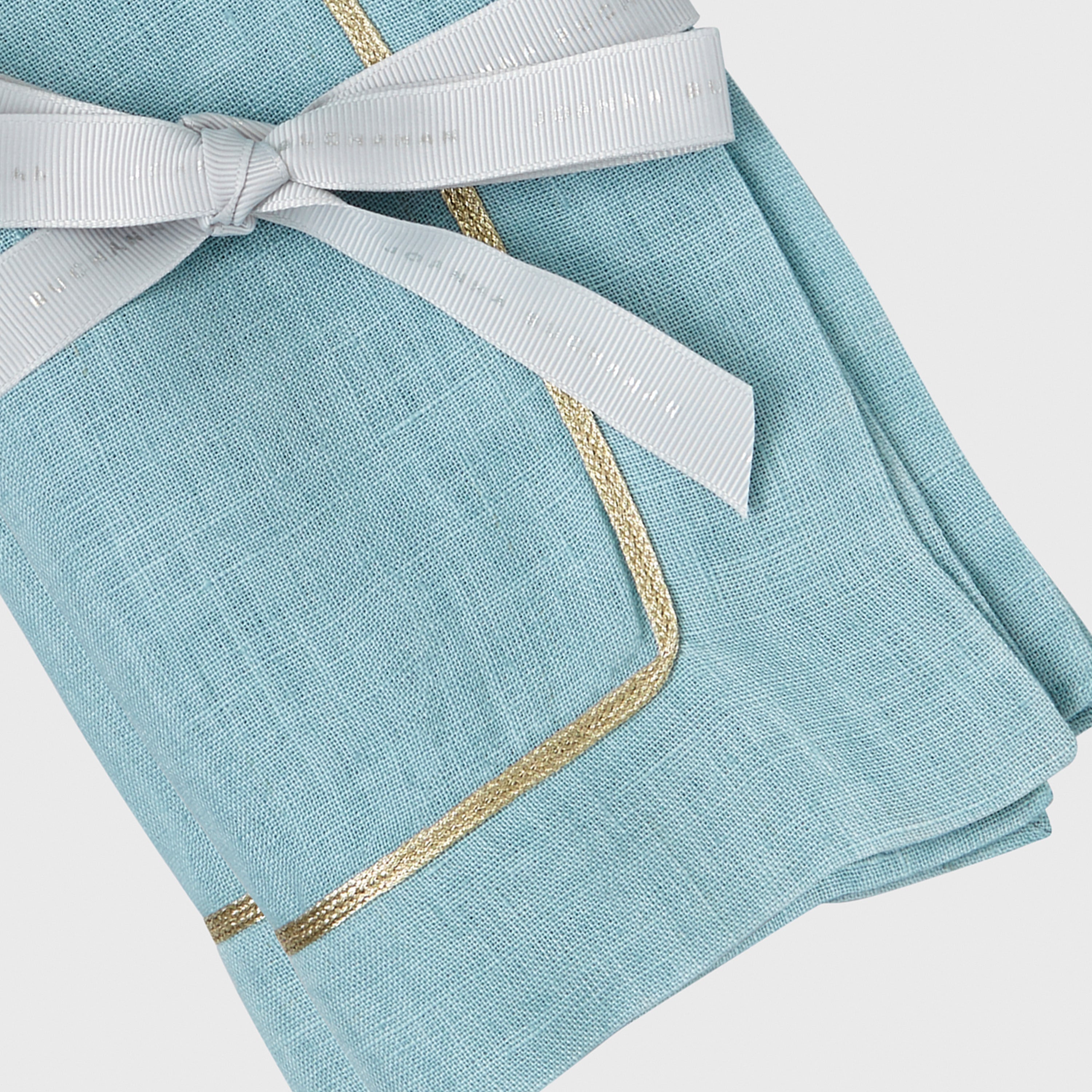 Gold Trim Dinner Napkins, Duck Egg Blue, Set of Two