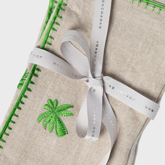 Palm Tree Embroidered Dinner Napkins, Flax, Set of Two