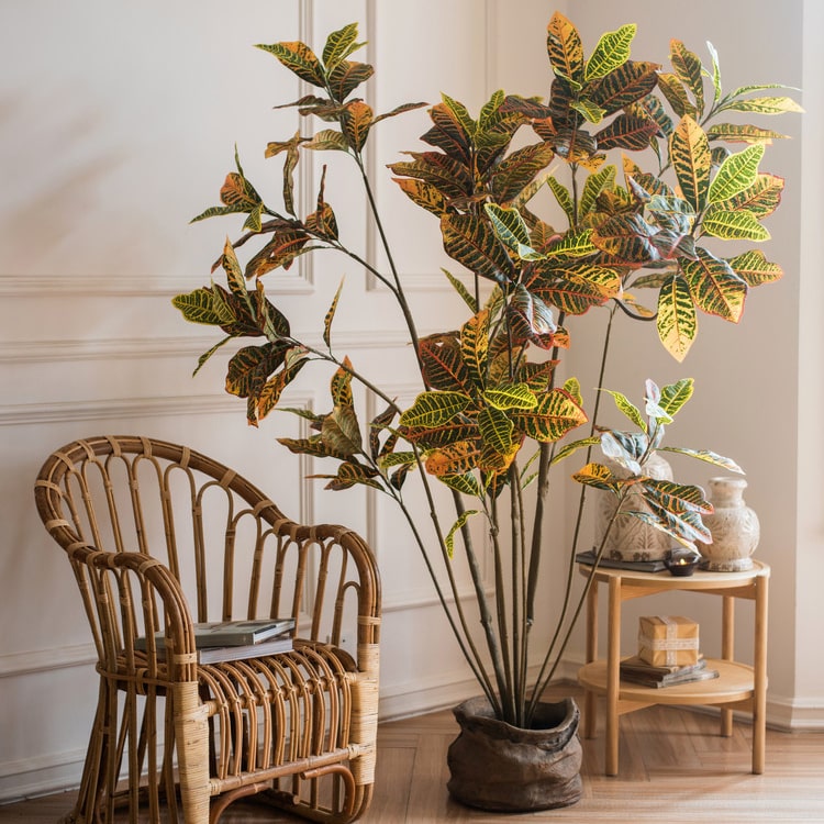 Large Leaf Artificial Croton Tree In Pot