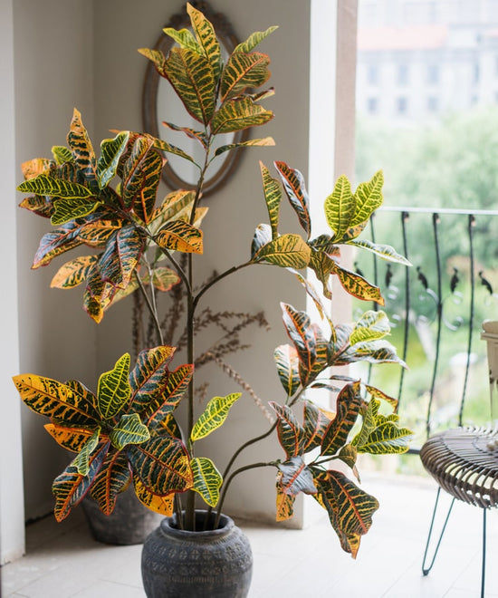 Large Leaf Artificial Croton Tree In Pot