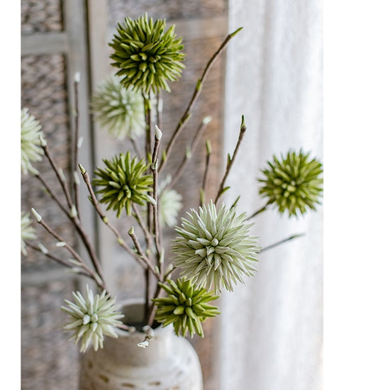 Round Ball Flower on Twig Stem in Green