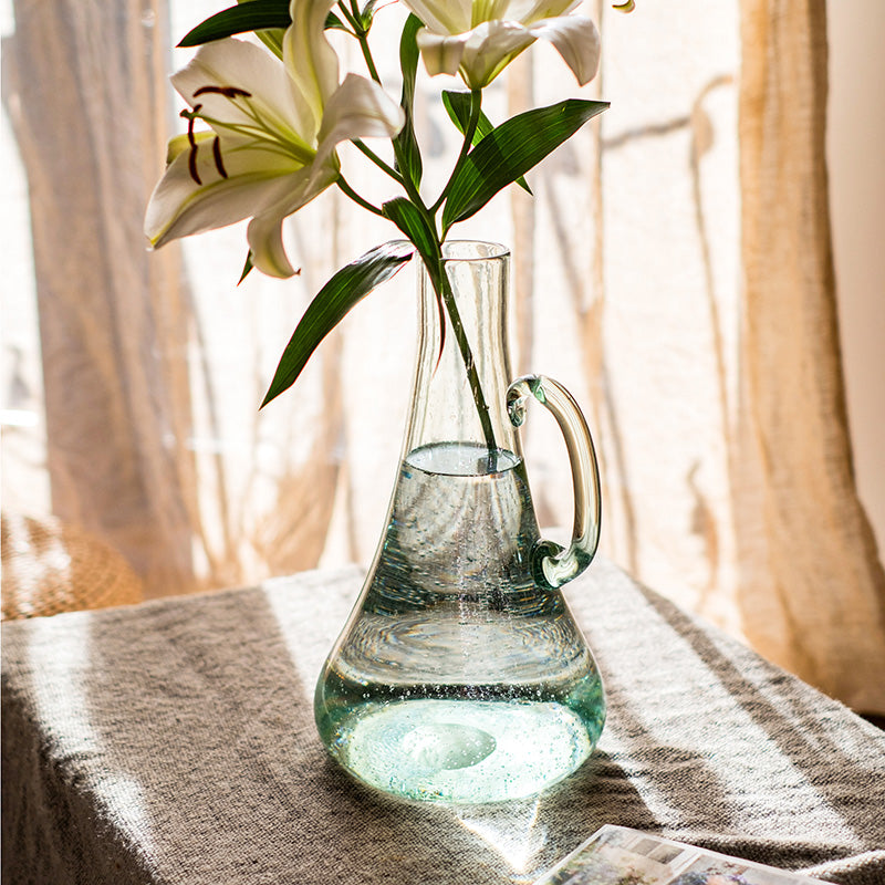 Small Opening Bubble Glass Kettle Vase, 13"