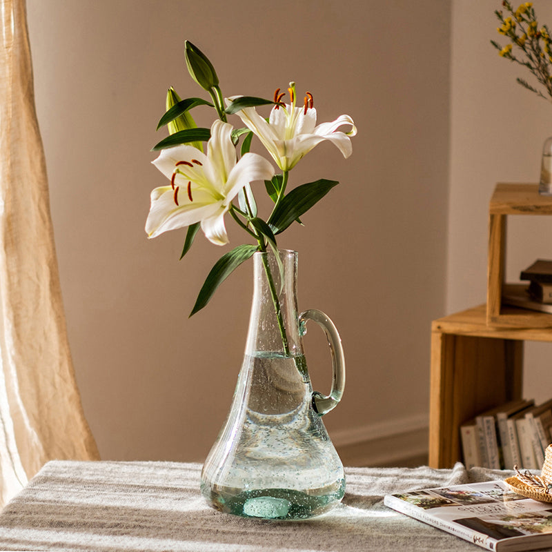 Small Opening Bubble Glass Kettle Vase, 13"