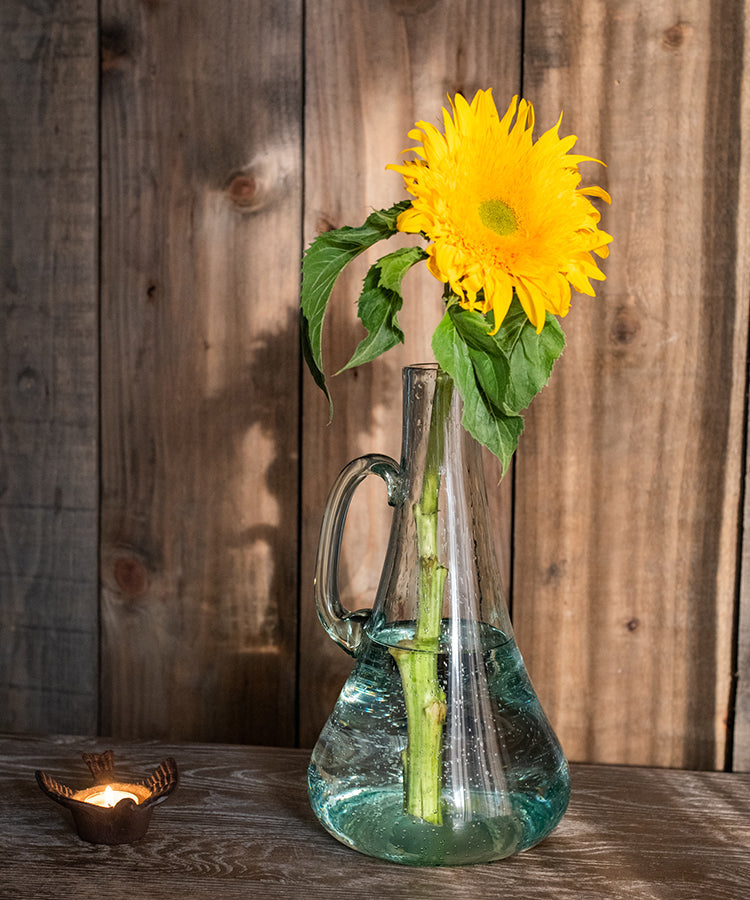 Small Opening Bubble Glass Kettle Vase, 13"