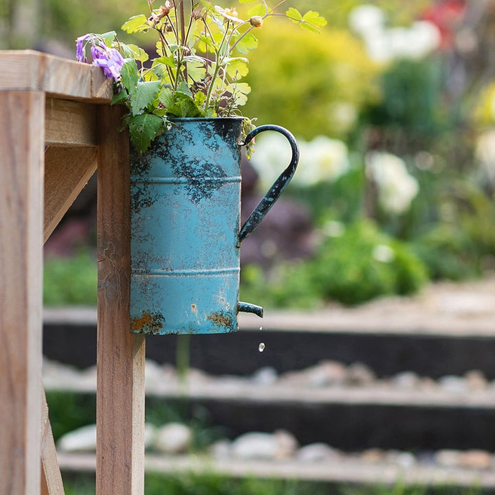 Rustic Blue Iron Flowerpot w/ Handle