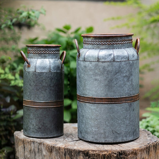 Restoration Flowerpot Gray Brown Round Metal