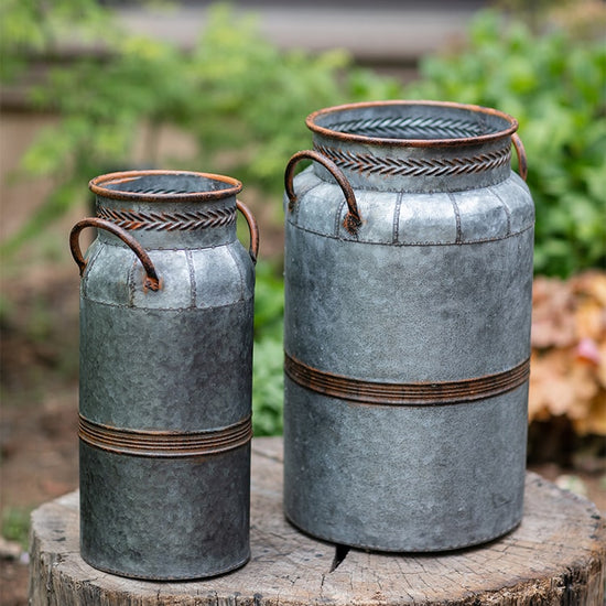 Restoration Flowerpot Gray Brown Round Metal