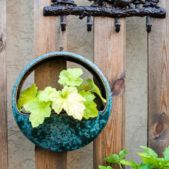 Hanging Half Round Coarse Ceramic Planter in Green