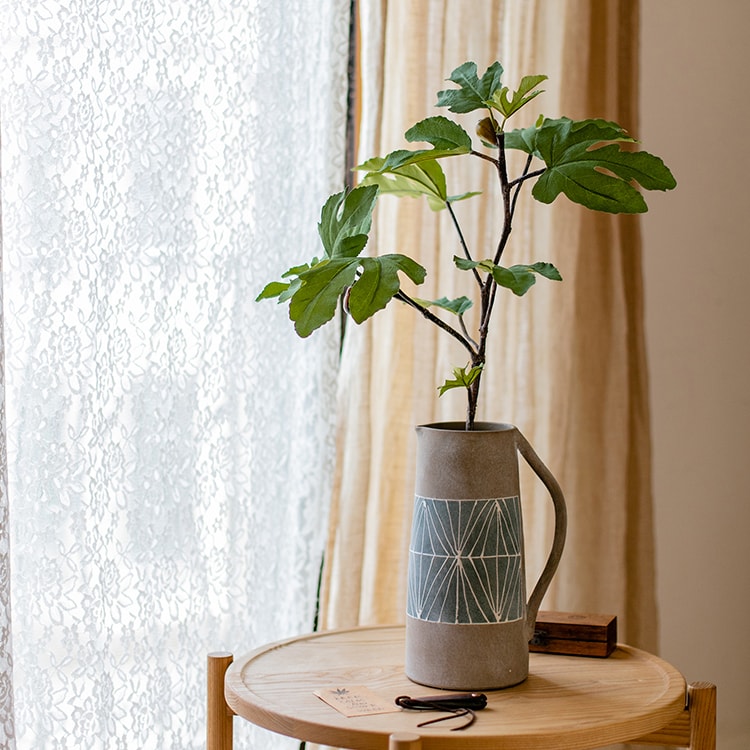 Gray Blue Handpainted Terracotta Table Vase