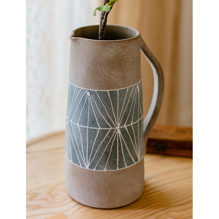 Gray Blue Handpainted Terracotta Table Vase