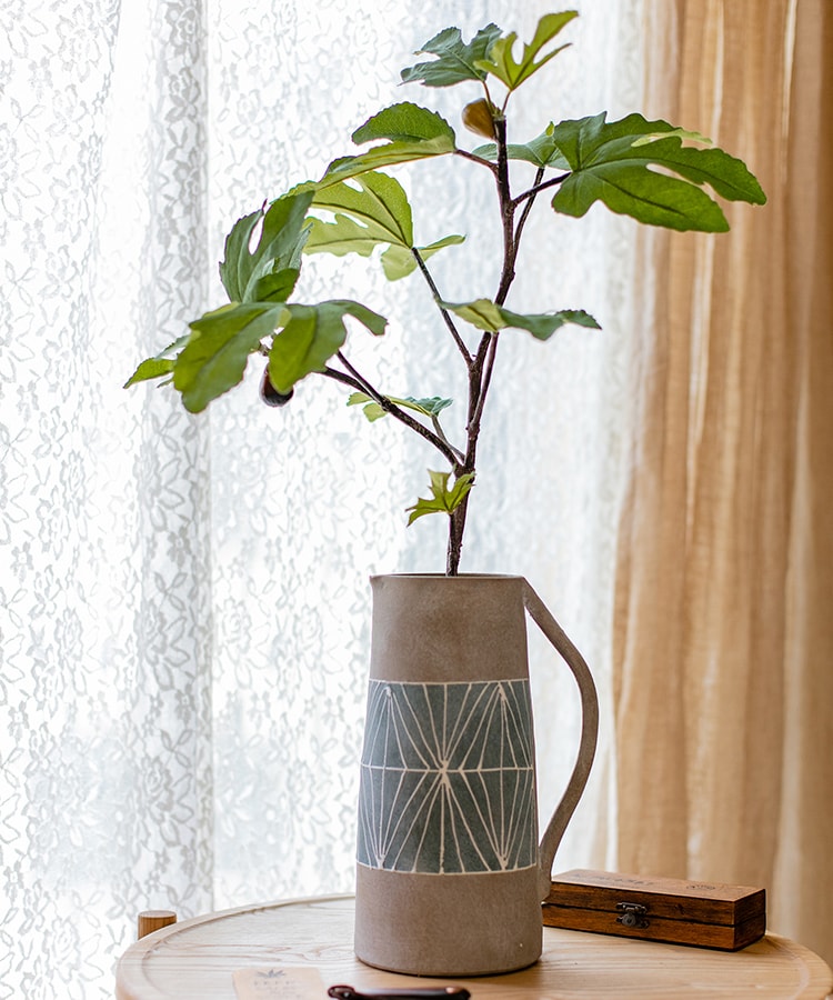 Gray Blue Handpainted Terracotta Table Vase