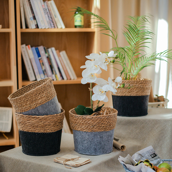 Modern Straw Gray Basket Organizer