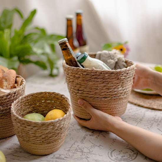 Natural Straw Desktop Flower Basket