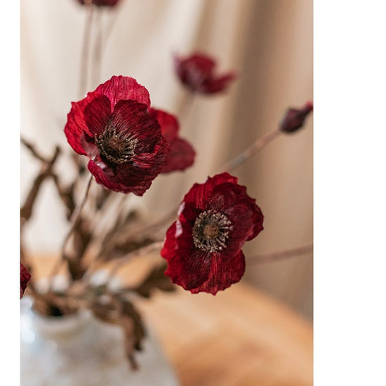 Rustic Poppy Flower Stem in Dark Red, 23"