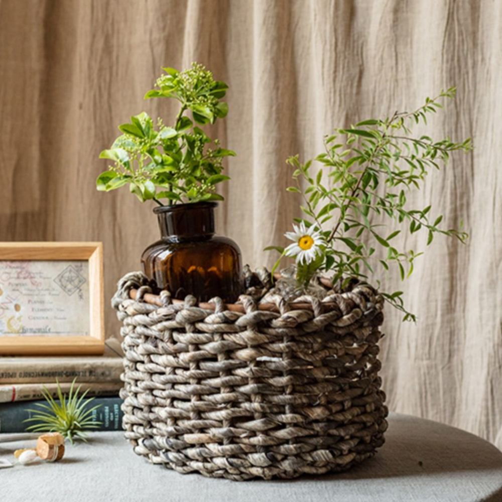 Natural Brown Straw Round Basket