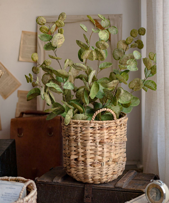 Natural Straw Round Basket with Handles