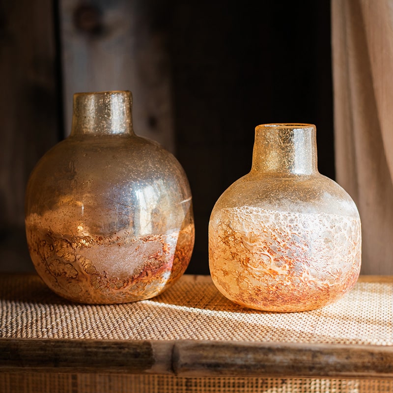 Hand-Blown Bubble Glass Bud Vase Amber