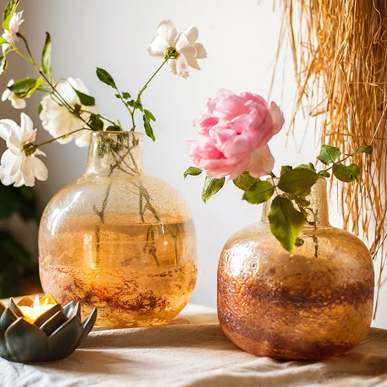 Hand-Blown Bubble Glass Bud Vase Amber