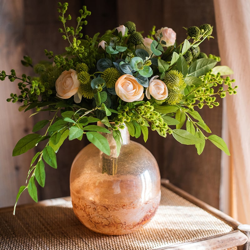 Hand-Blown Bubble Glass Bud Vase Amber