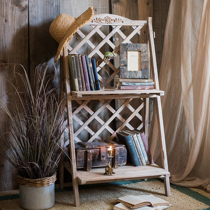 Solid Wood Two Tire Plant Stand Book Shelf