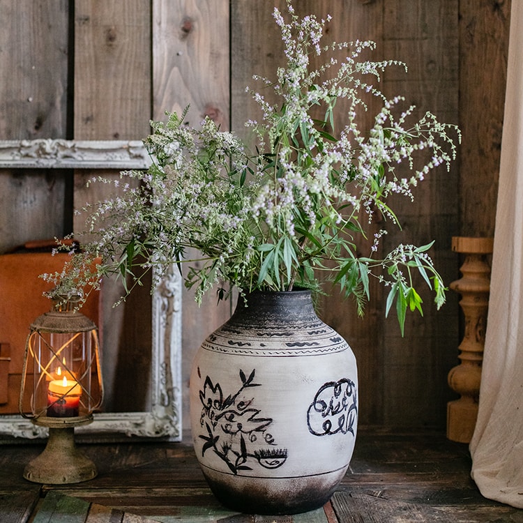 Giant Zen Style Ink Painting Terracotta Flowerpot