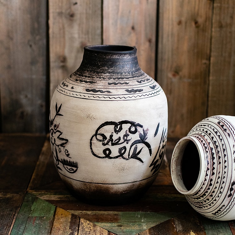 Giant Zen Style Ink Painting Terracotta Flowerpot