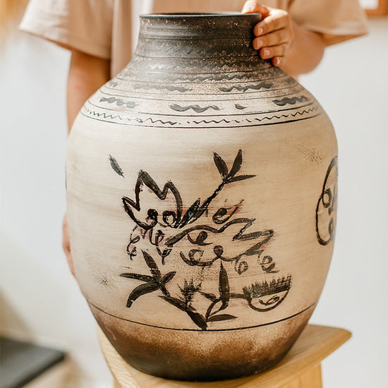 Giant Zen Style Ink Painting Terracotta Flowerpot