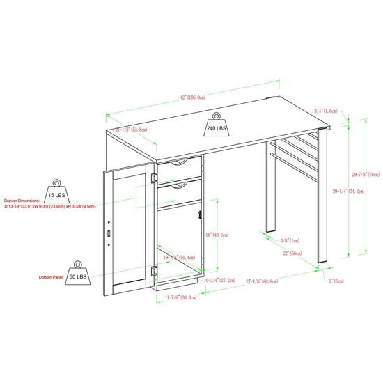 Jared 42" Storage Desk with Chalkboard Door