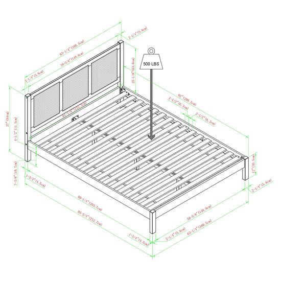 Yasmina Solid Wood Rattan Paneled Platform Bed (Queen or King)
