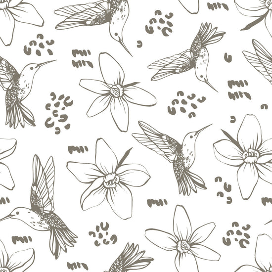 Grey Humingbirds and Flowers Wallpaper
