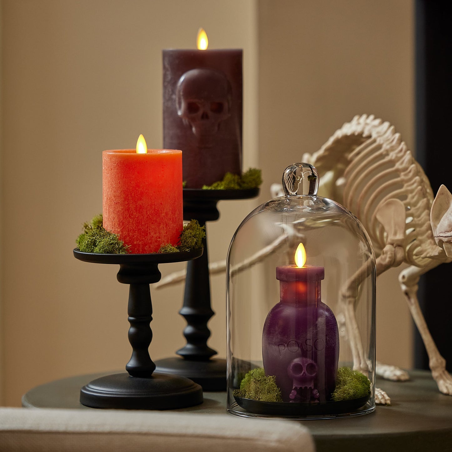 Dark Chocolate Chalky Flameless Candle Skull Pillar