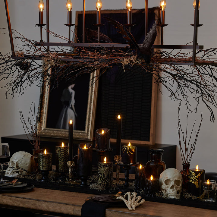 Black and Gold Skeleton Hands Flameless Candle Pillar