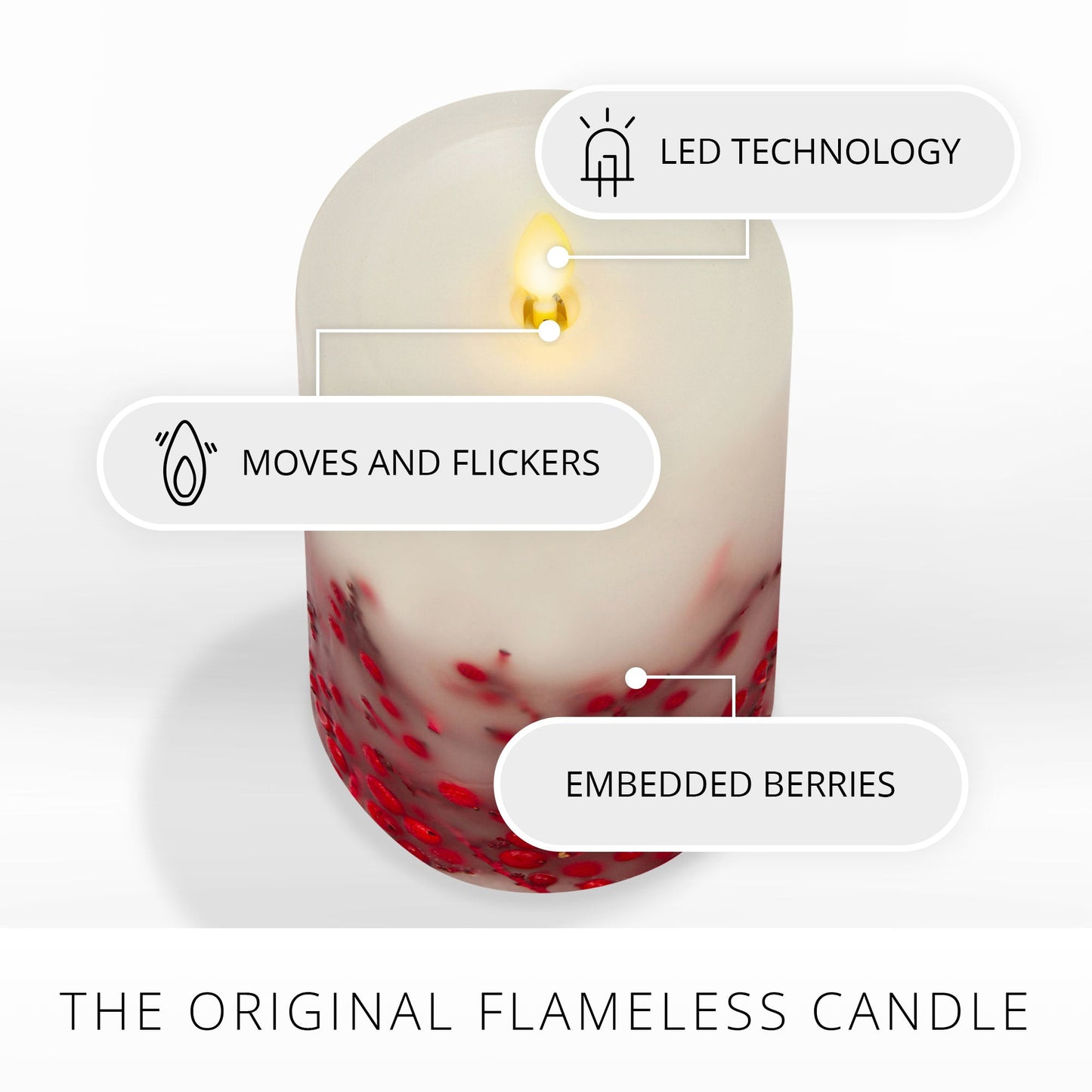 Embedded Red Berries Flameless Candle Pillar