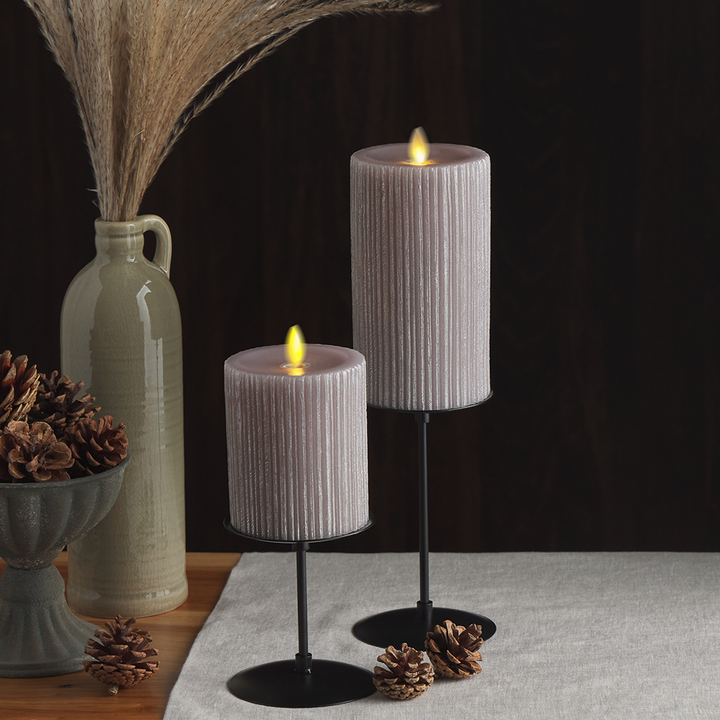 Ribbed Metallic Grey Flameless Candle Pillar