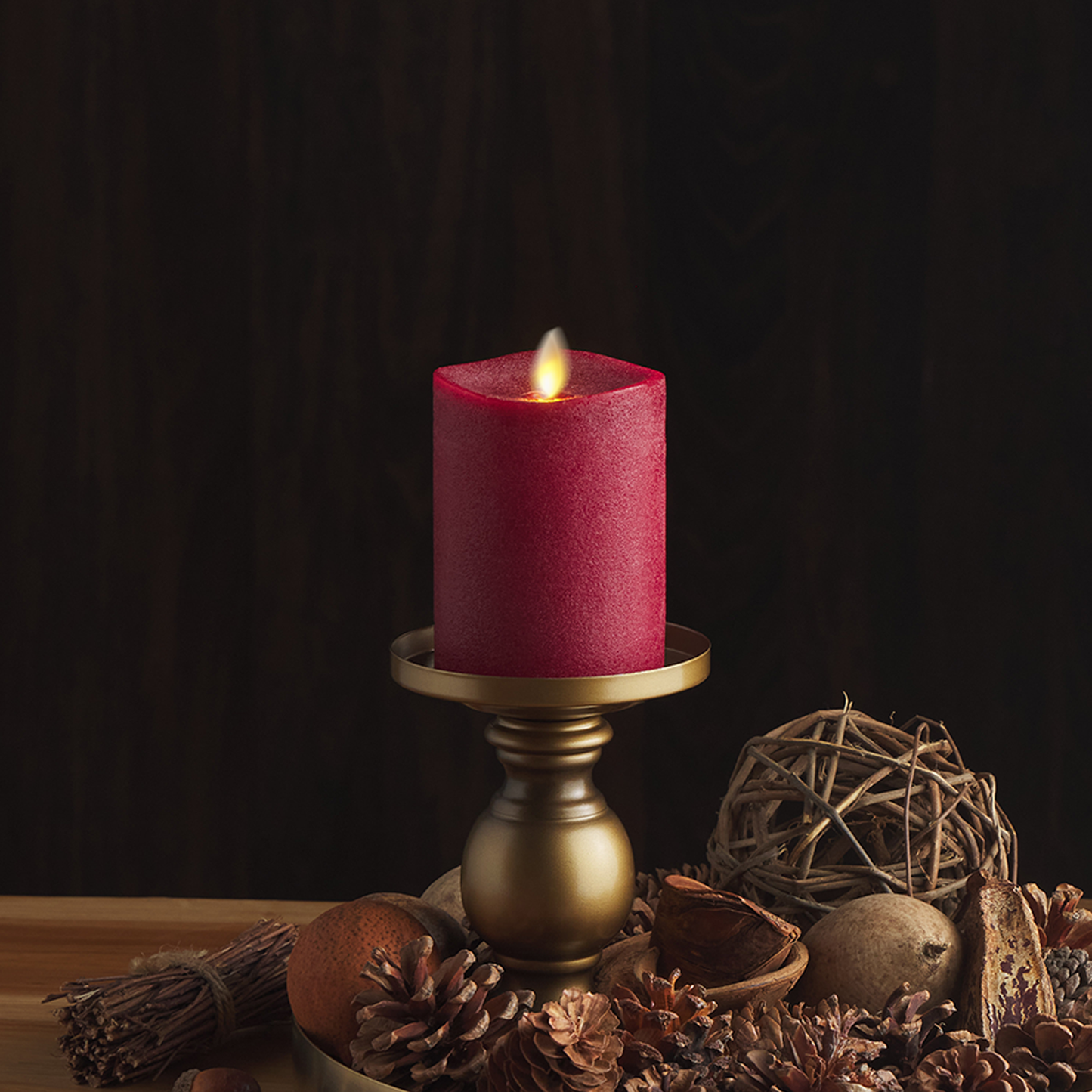 Chalky Red Flameless Candle Pillar