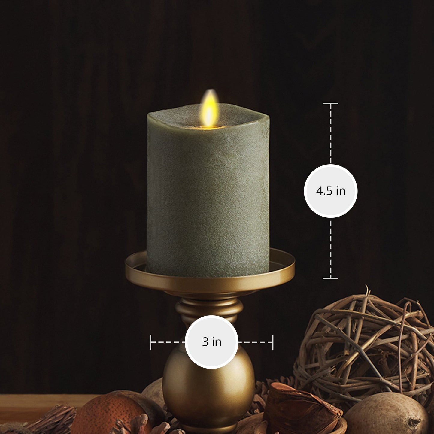 Chalky Stone Grey Flameless Candle Pillar